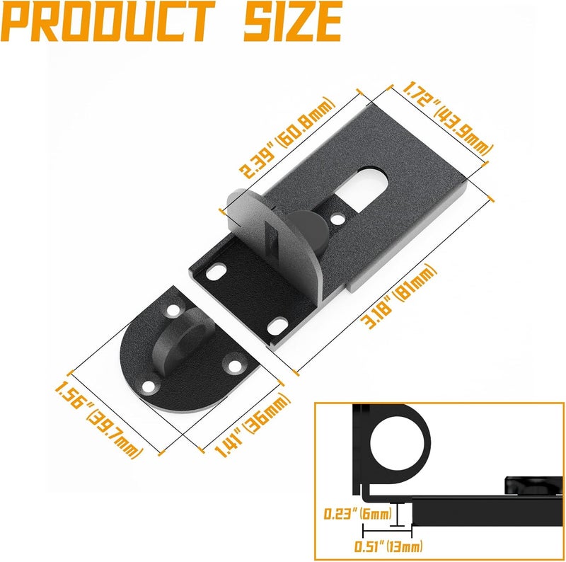 GMSP Sliding Door Lock, 90 Degree Door Hasp Latch Lock, Stainless Steel Security Right Angle Padlock with Screws for Push/Sliding/Barn Doors (1PC, Black, Large) - Image 2